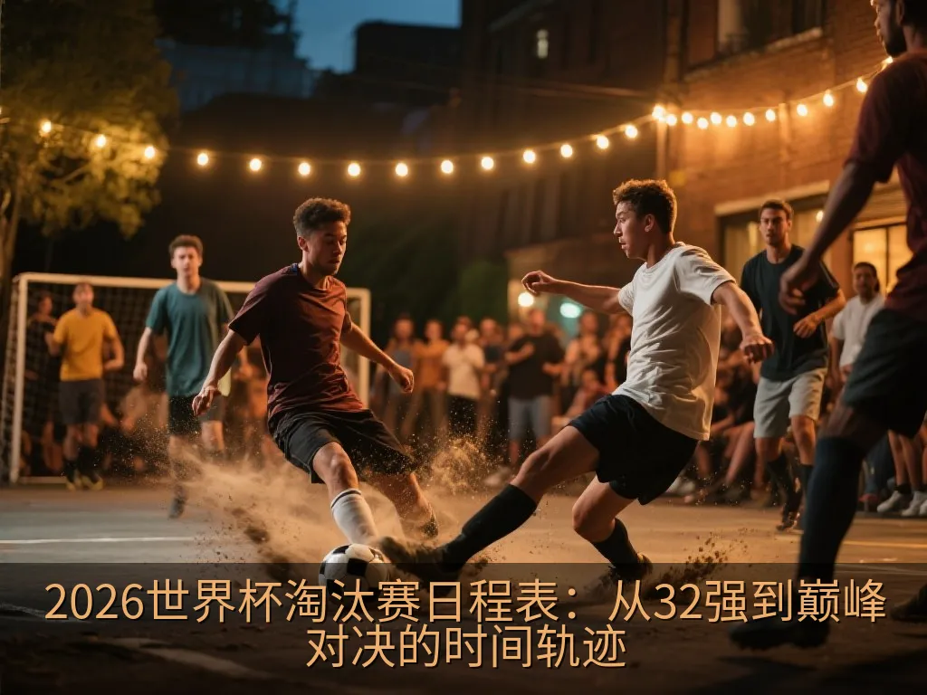 一座充满现代感的宏大足球场空旷草坪，黄昏下的泛光灯照亮球场，象征着终极对决的舞台